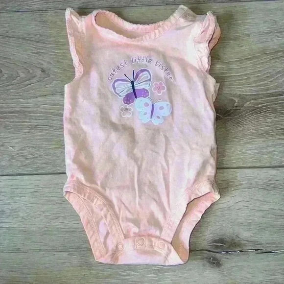 5/$10 Carter’s Baby Girl Light Orange/Pink Little Sister SS Onesie Size 3 Months - Picture 1 of 3